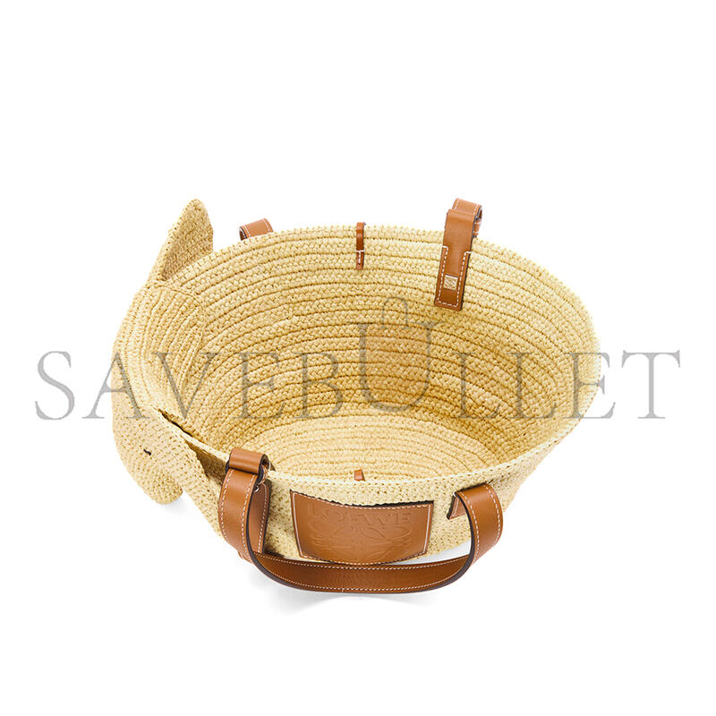LOEWE SMALL ELEPHANT BASKET IN RAFFIA AND CALFSKIN A546T37X01 (35*17.5*17cm)
